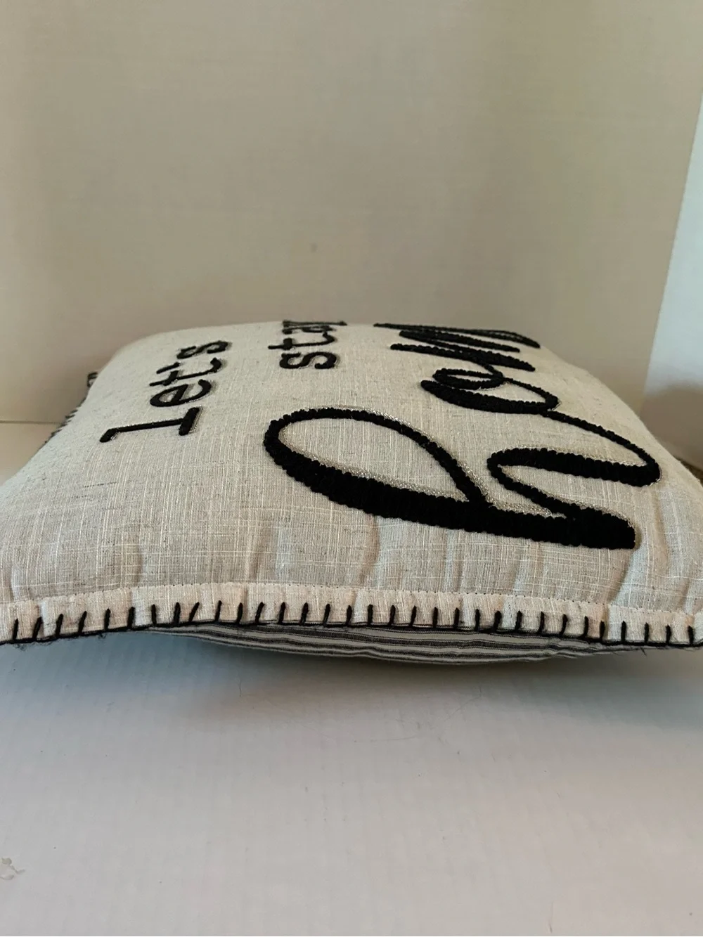 Neutral 'Let's Stay Home' Decorative Accent Pillow - Cream and Black